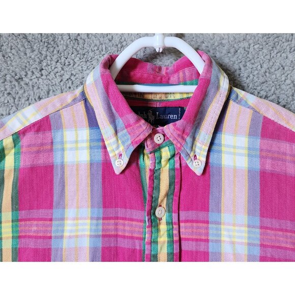 Ralph Lauren Pink Plaid Long Sleeve Button Down Shirt Size Medium 100% Cotton - Picture 2 of 15